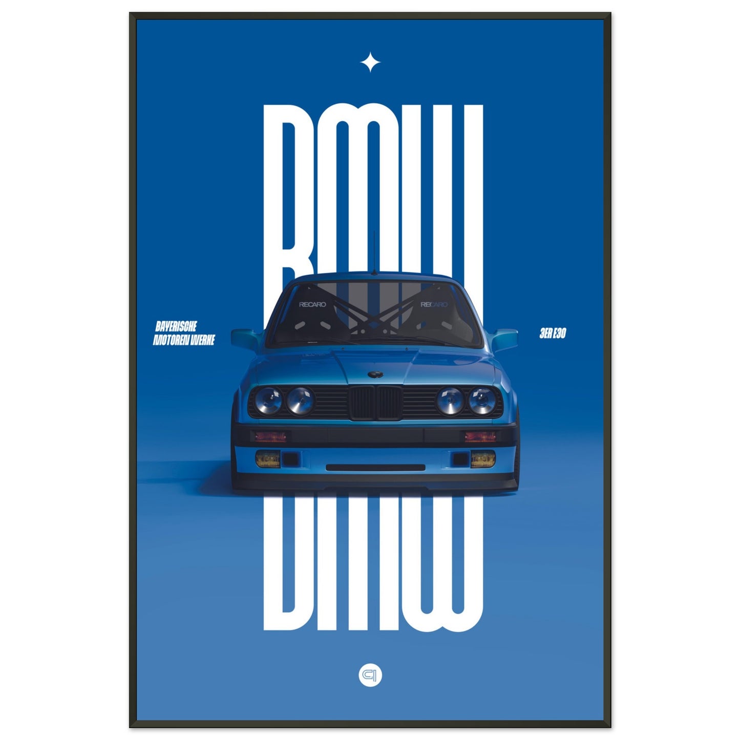 ´Framed Car Poster - BMW E30 - Blue