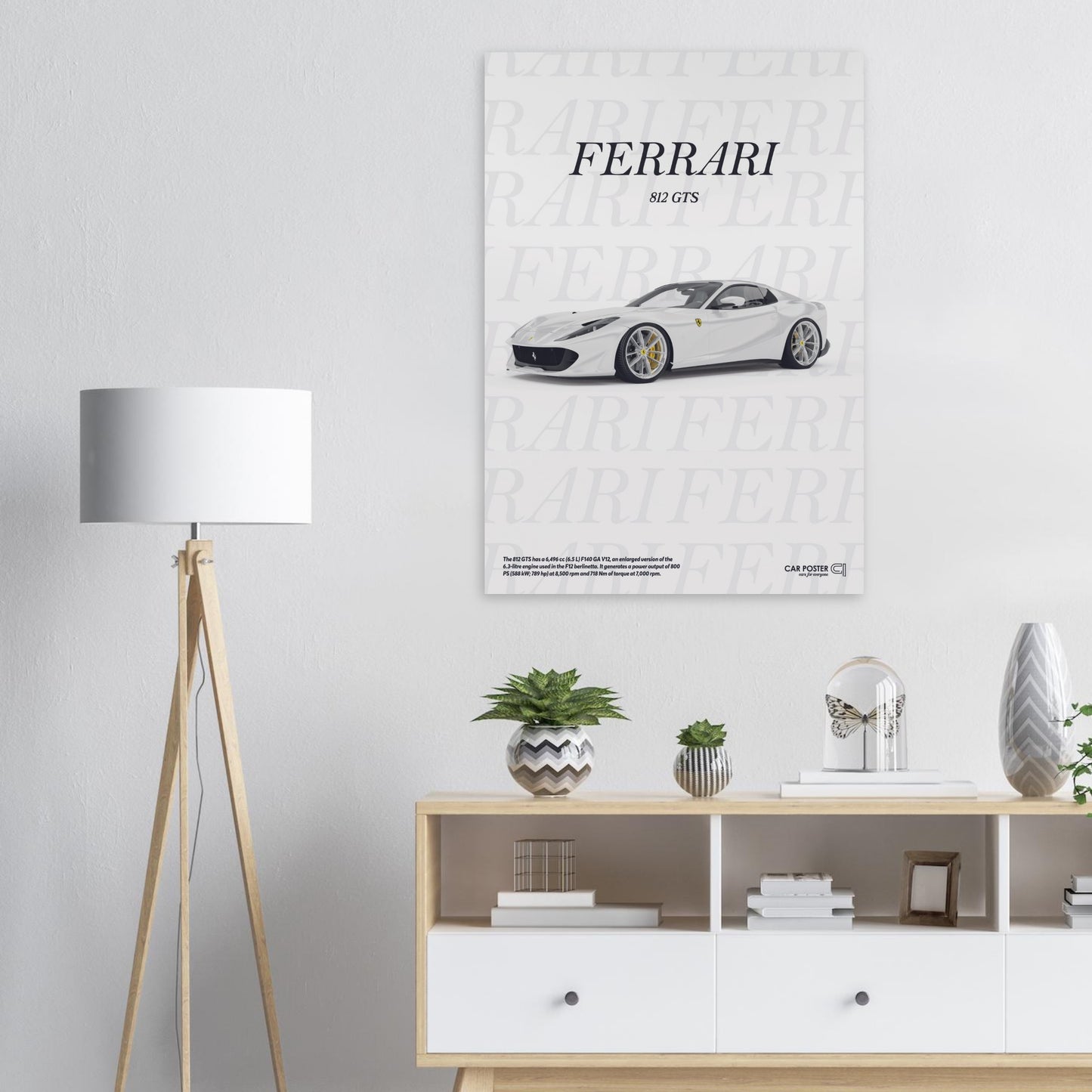 Car Poster - Ferrari 812 GTS Typography - White