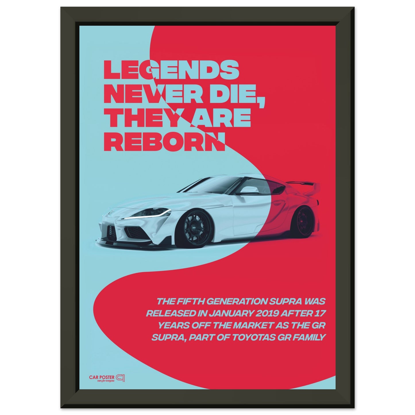 Framed Car Poster - Toyota GR Supra Legend - Red