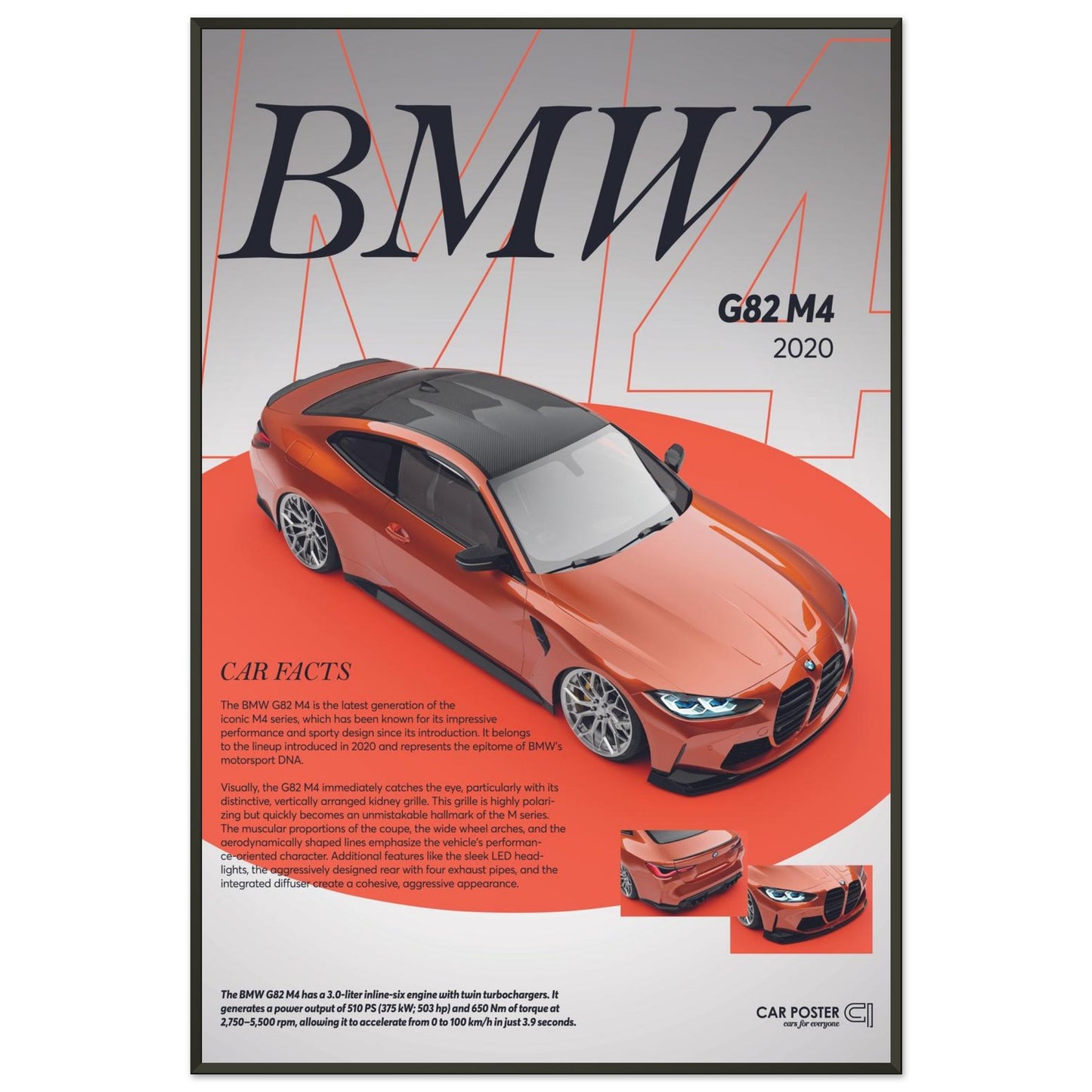 Framed Car Poster - BMW G82 M4 - Orange
