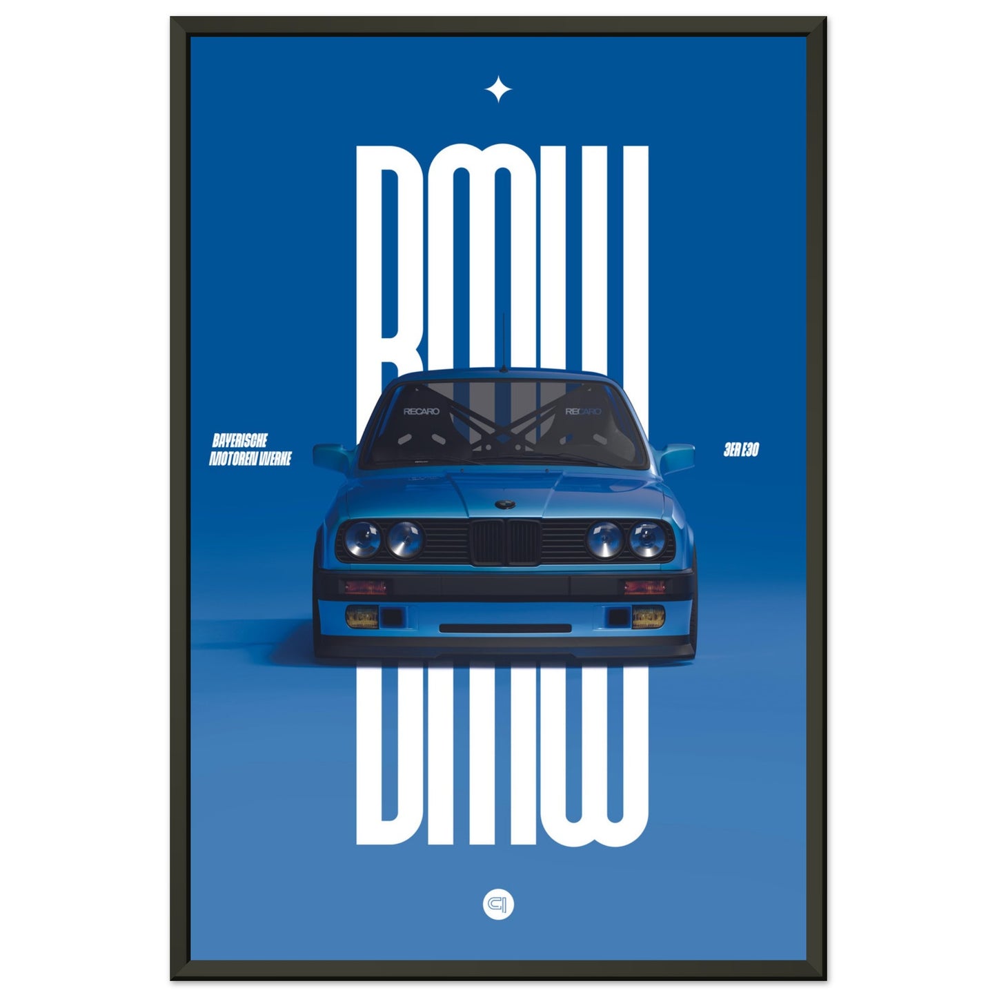´Framed Car Poster - BMW E30 - Blue
