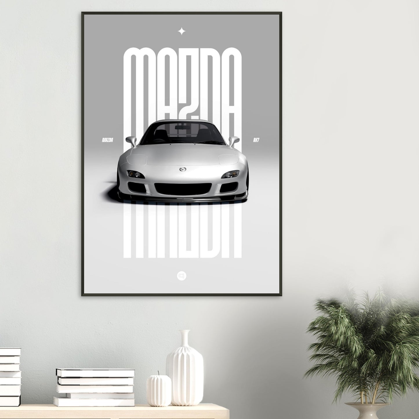 Framed Car Poster - Mazda RX7 - White