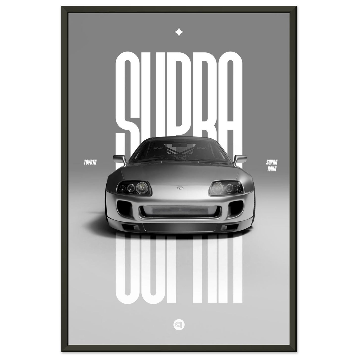 Framed Car Poster - Toyota Supra MK4 - Silver