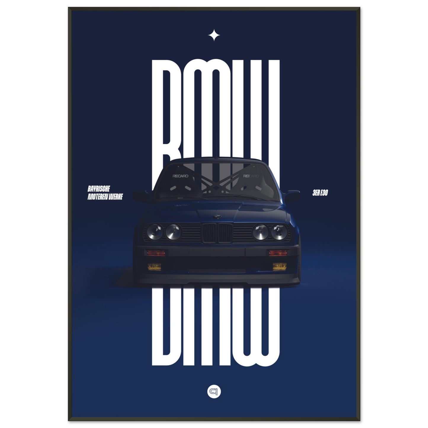 Framed Car Poster - BMW E30 - Darkblue