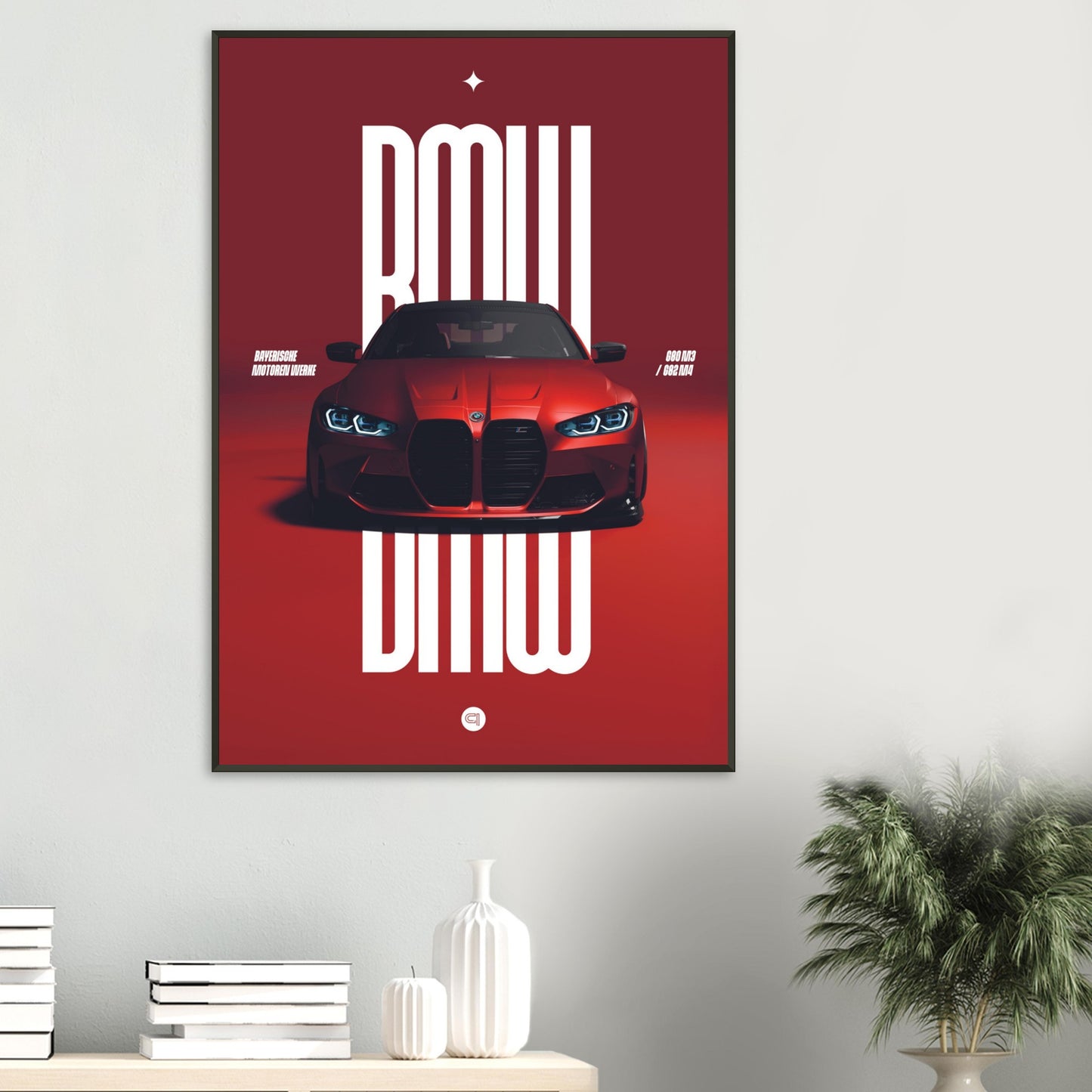 Framed Car Poster - BMW G80 M3 / G82 M4 Bumper - Red