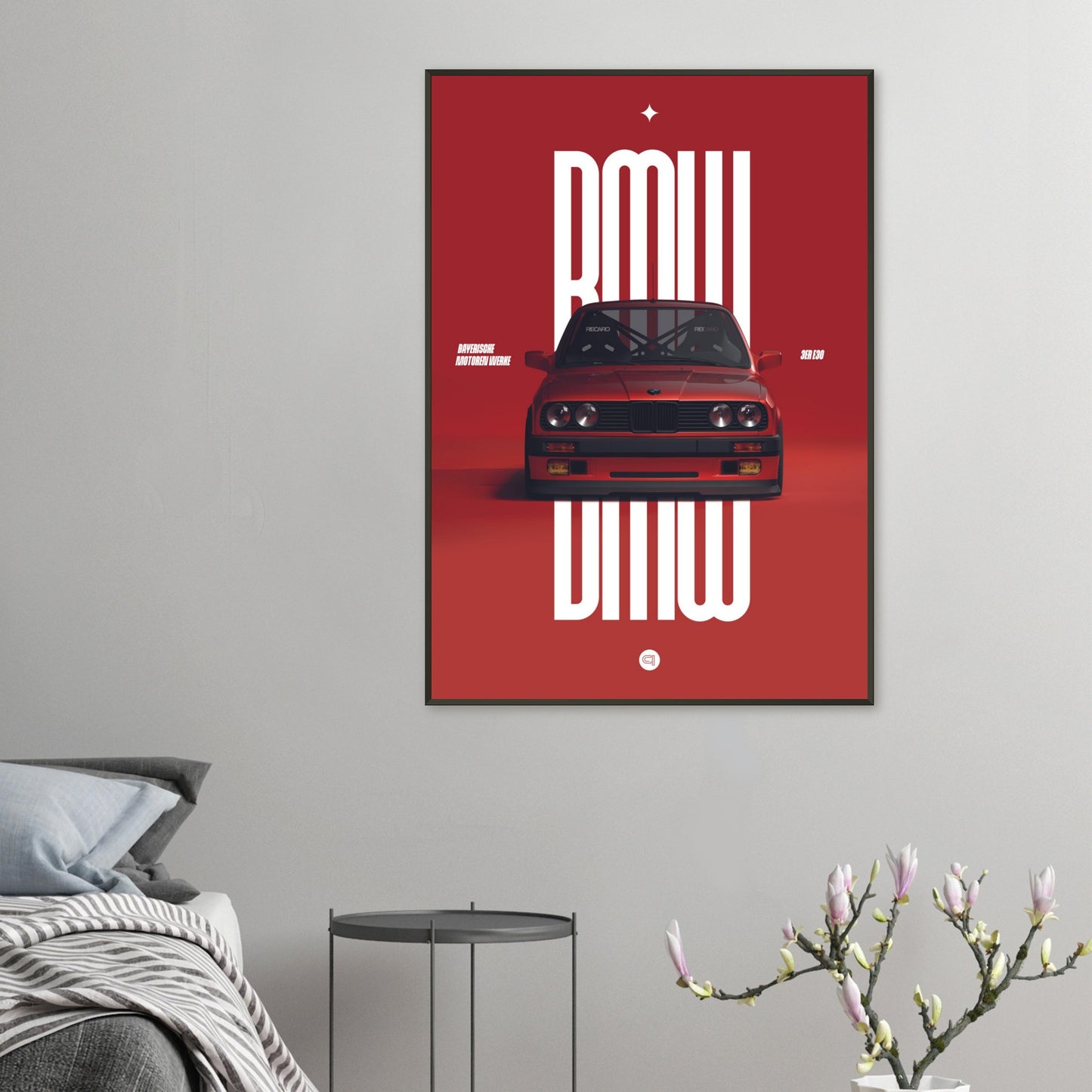 Framed Car Poster - BMW E30 - Red