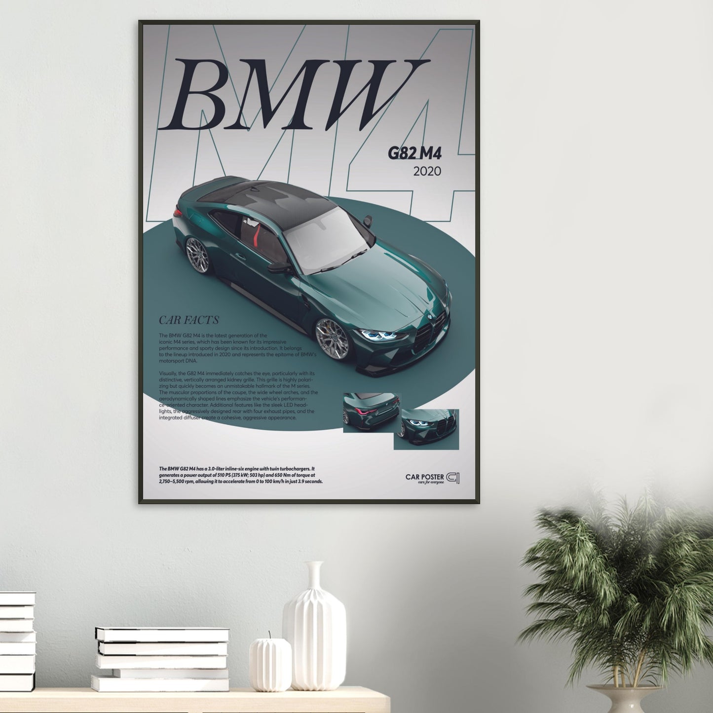 Framed Car Poster - BMW G82 M4 - Darkgreen
