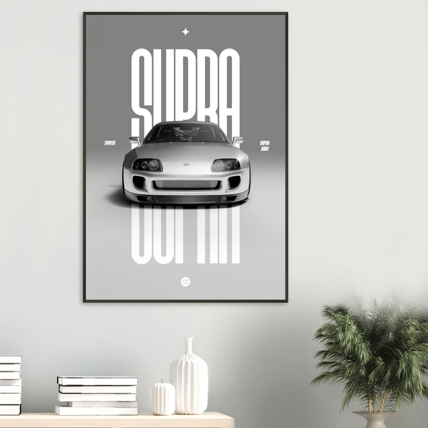 Framed Car Poster - Toyota Supra MK4 - White