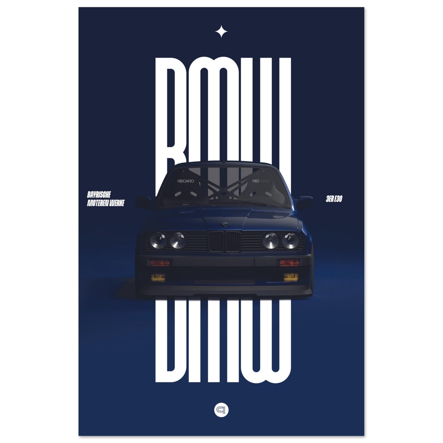 Car Poster - BMW E30 - Darkblue