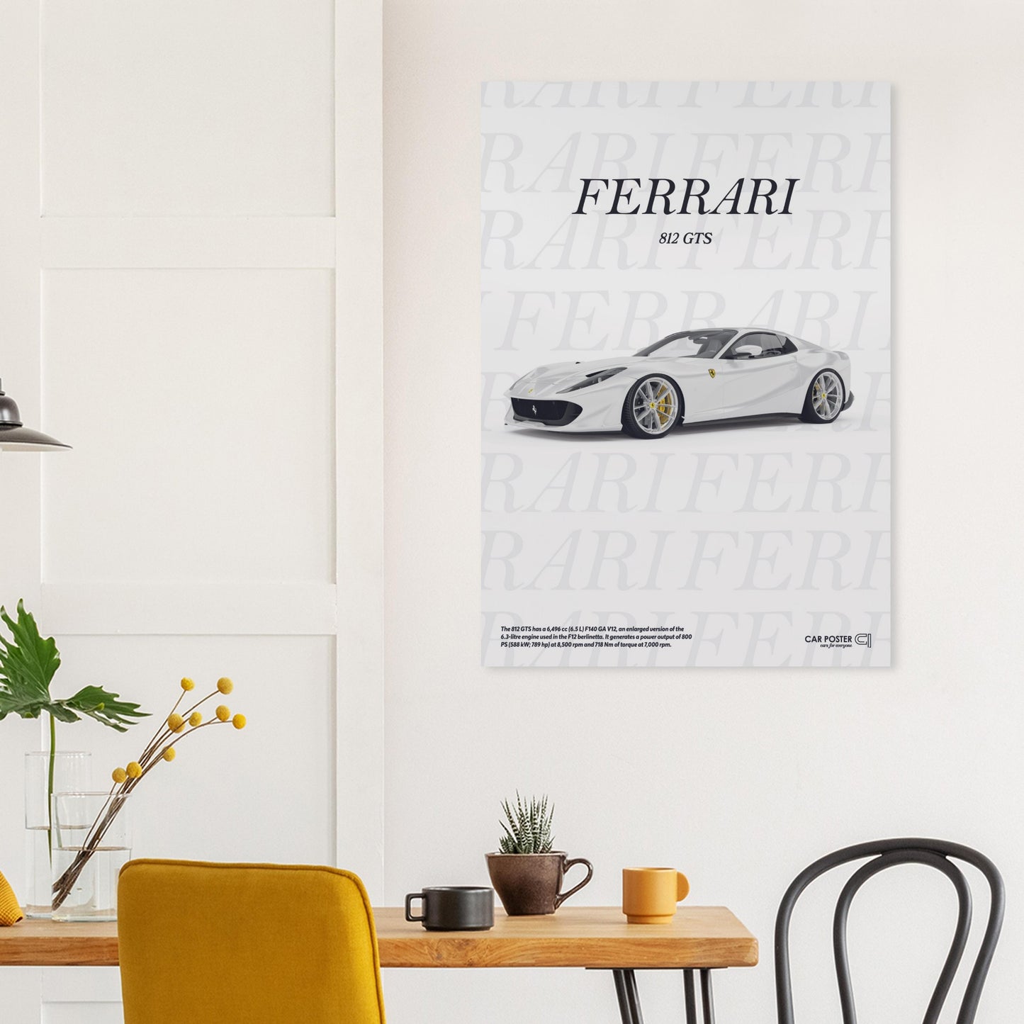 Car Poster - Ferrari 812 GTS Typography - White