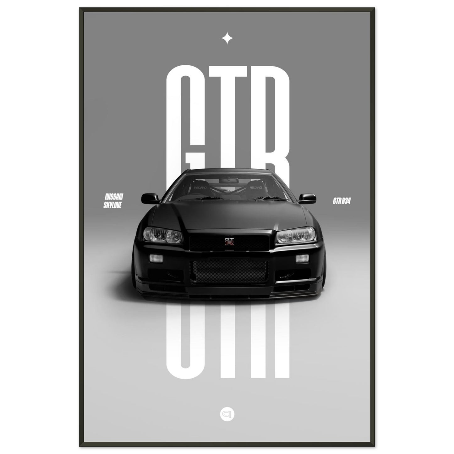 Framed Car Poster - Nissan Skyline GTR R34 - Black