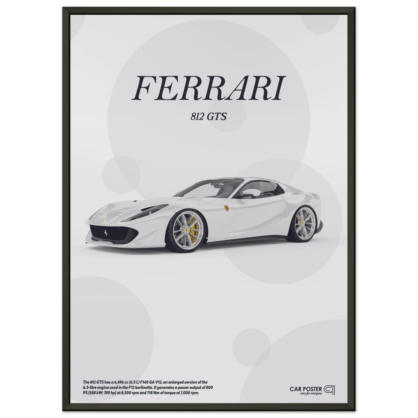 Framed Car Poster - Ferrari 812 GTS Bubblegum - White