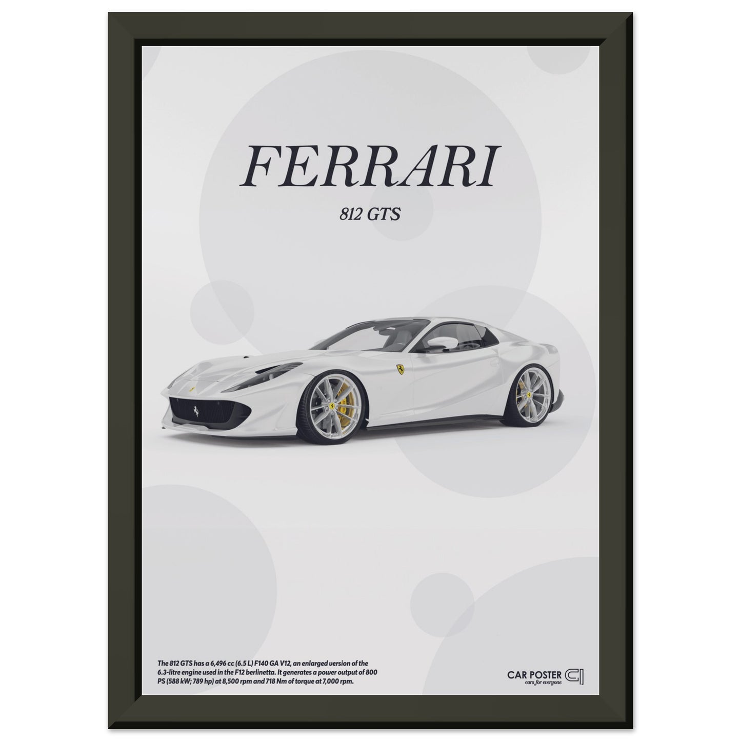 Framed Car Poster - Ferrari 812 GTS Bubblegum - White