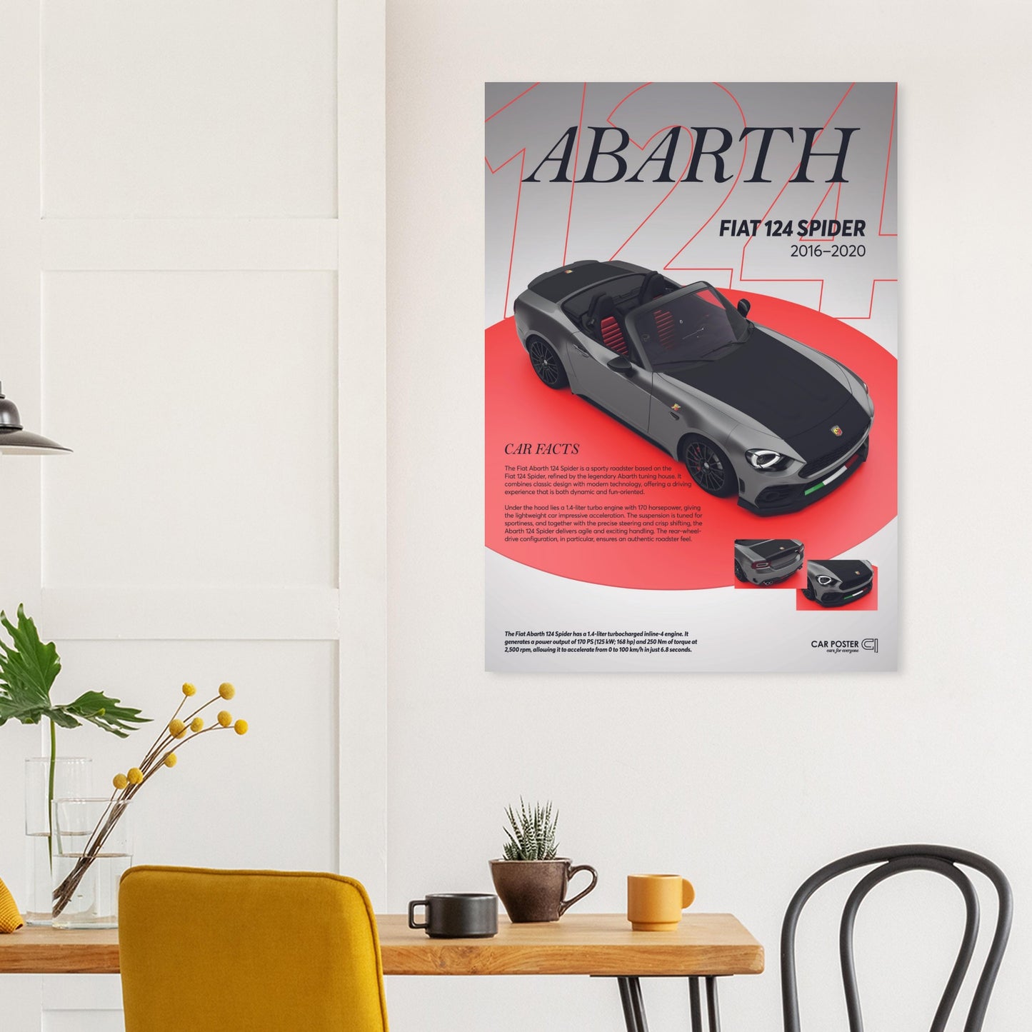 Car Poster - Fiat Abarth 124 Spider - grey