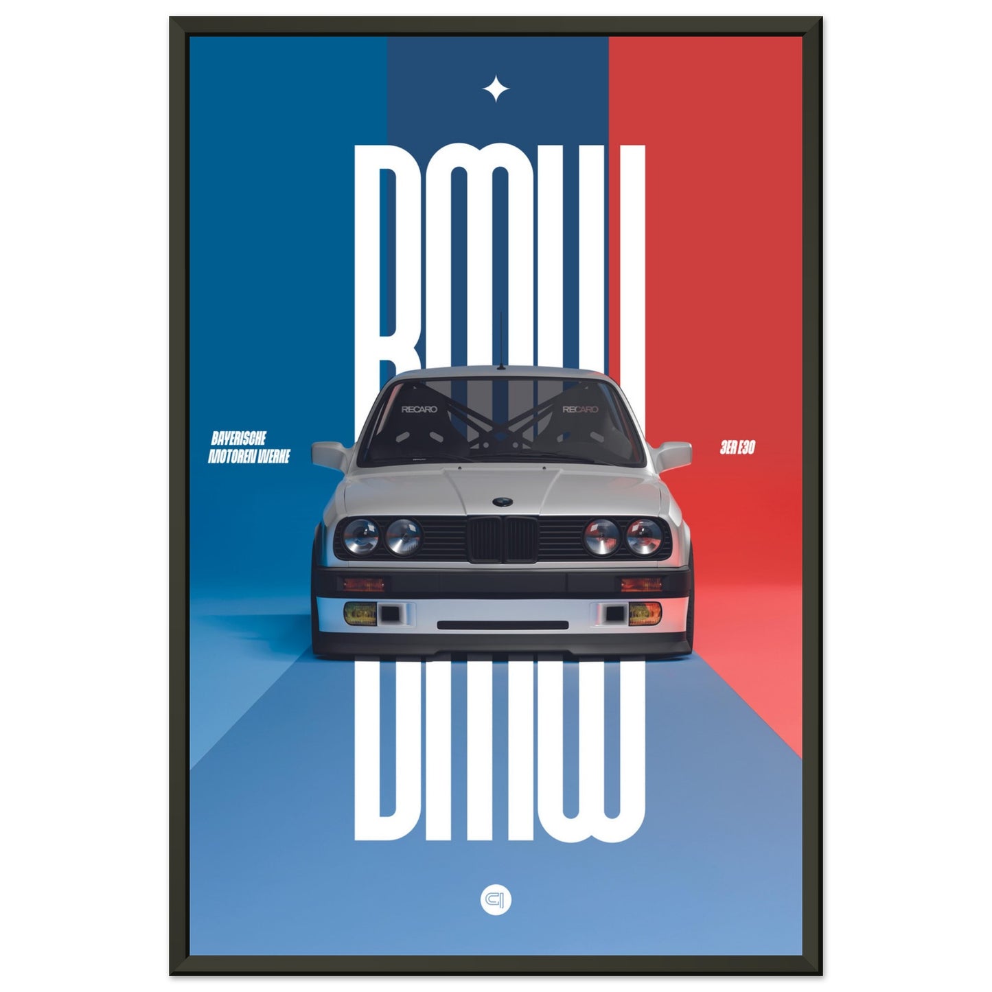 Framed Car Poster - BMW E30 - M Color