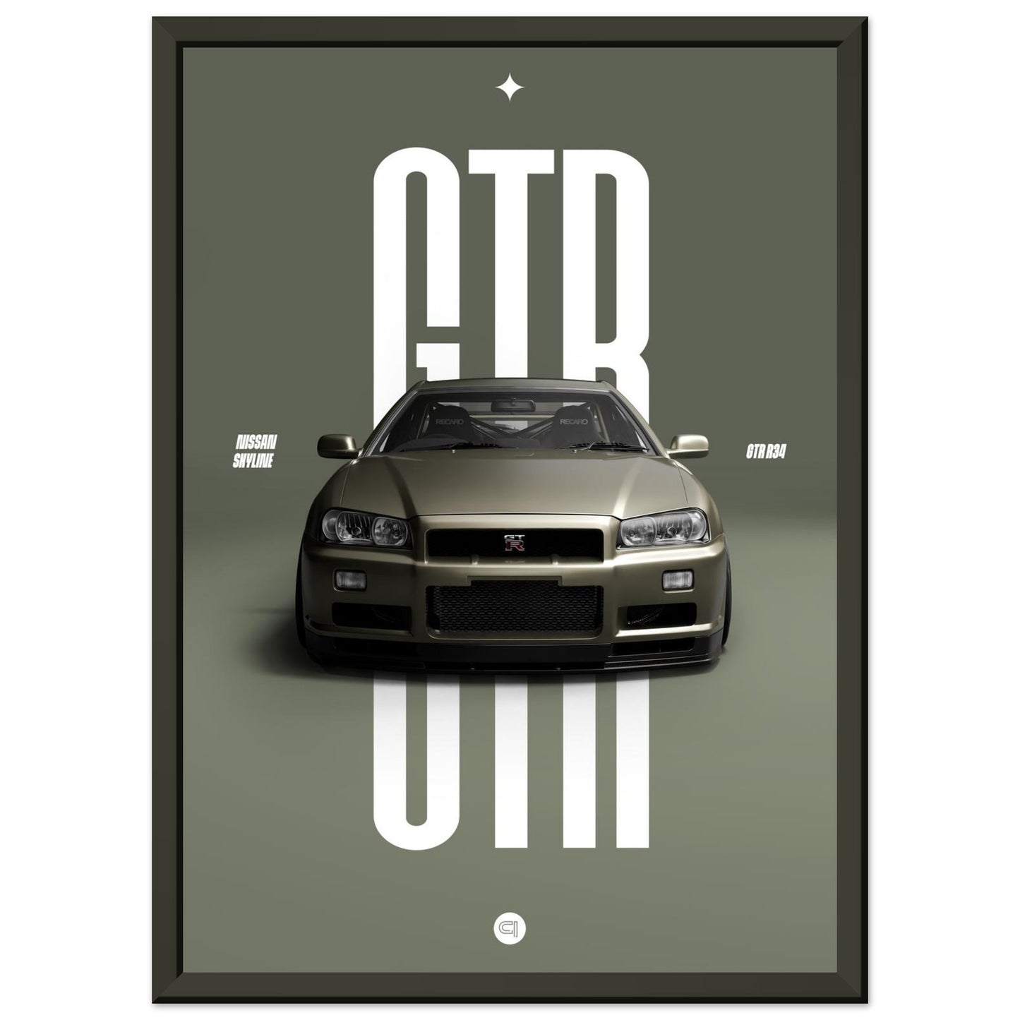 Framed Car Poster - Nissan Skyline GTR R34 - Millenium Jade