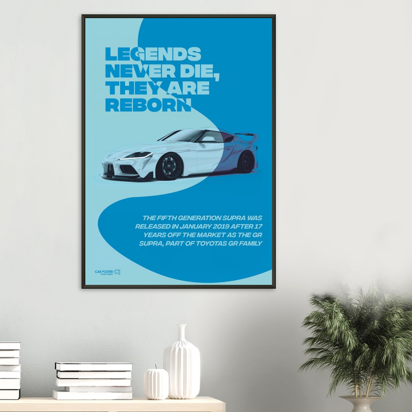 Framed Car Poster - Toyota GR Supra Legend - Blue