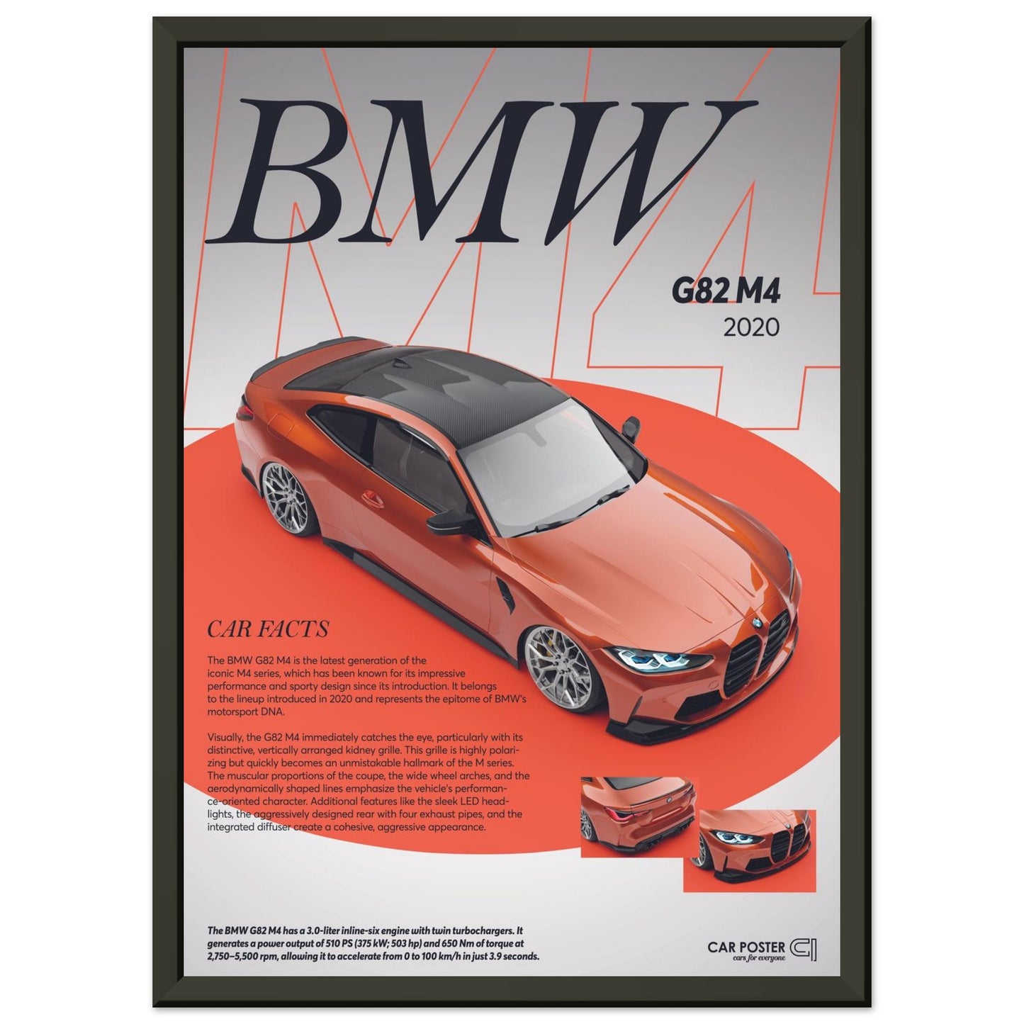 Framed Car Poster - BMW G82 M4 - Orange