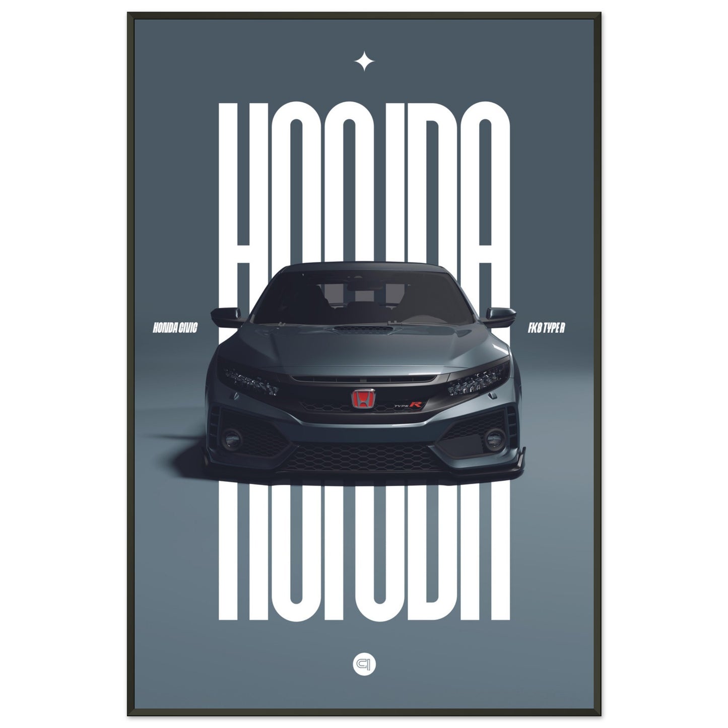 Framed Car Poster - Honda Civic FK8 Type R - Grey