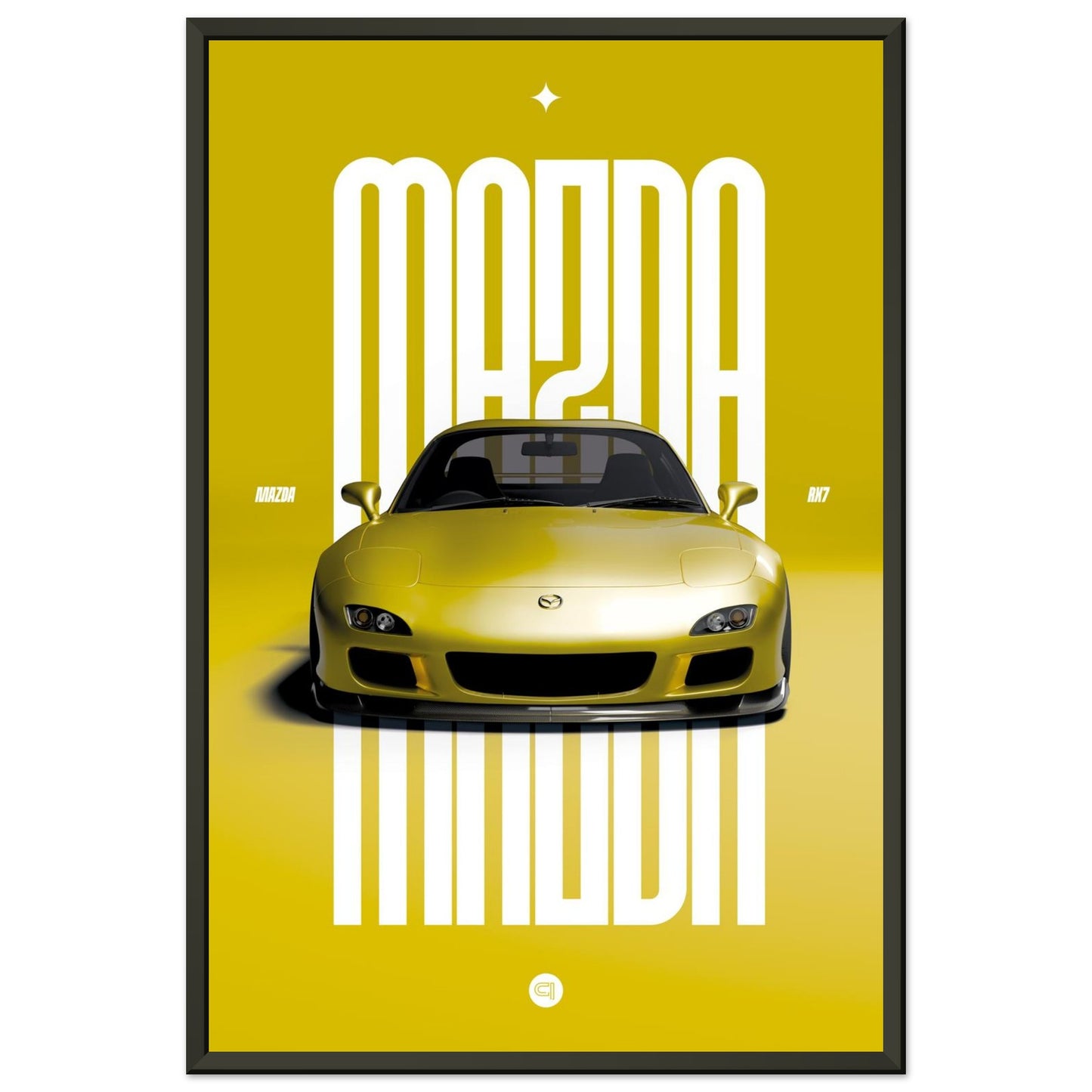 Framed Car Poster - Mazda RX7 - Yellow