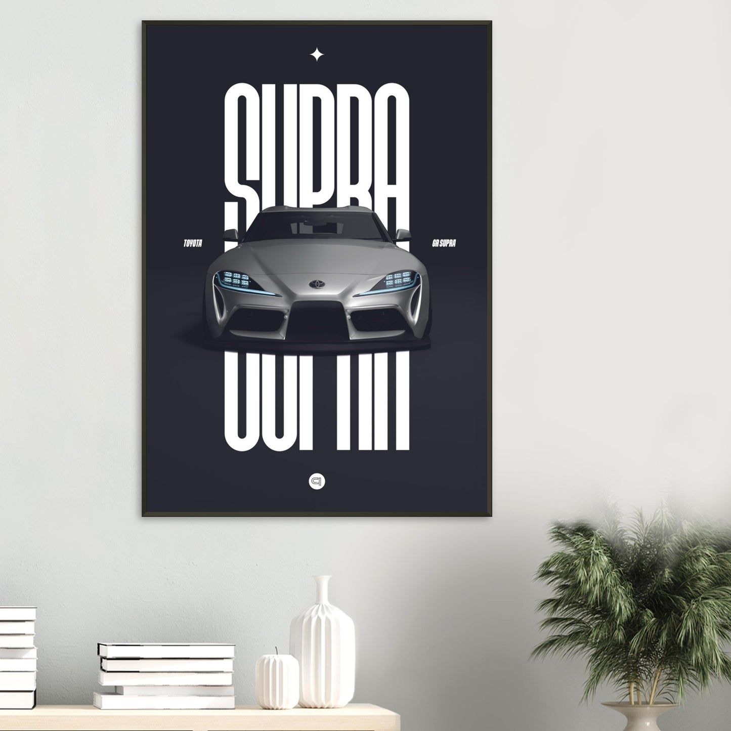 Framed Car Poster - Toyota GR Supra Bumper - White