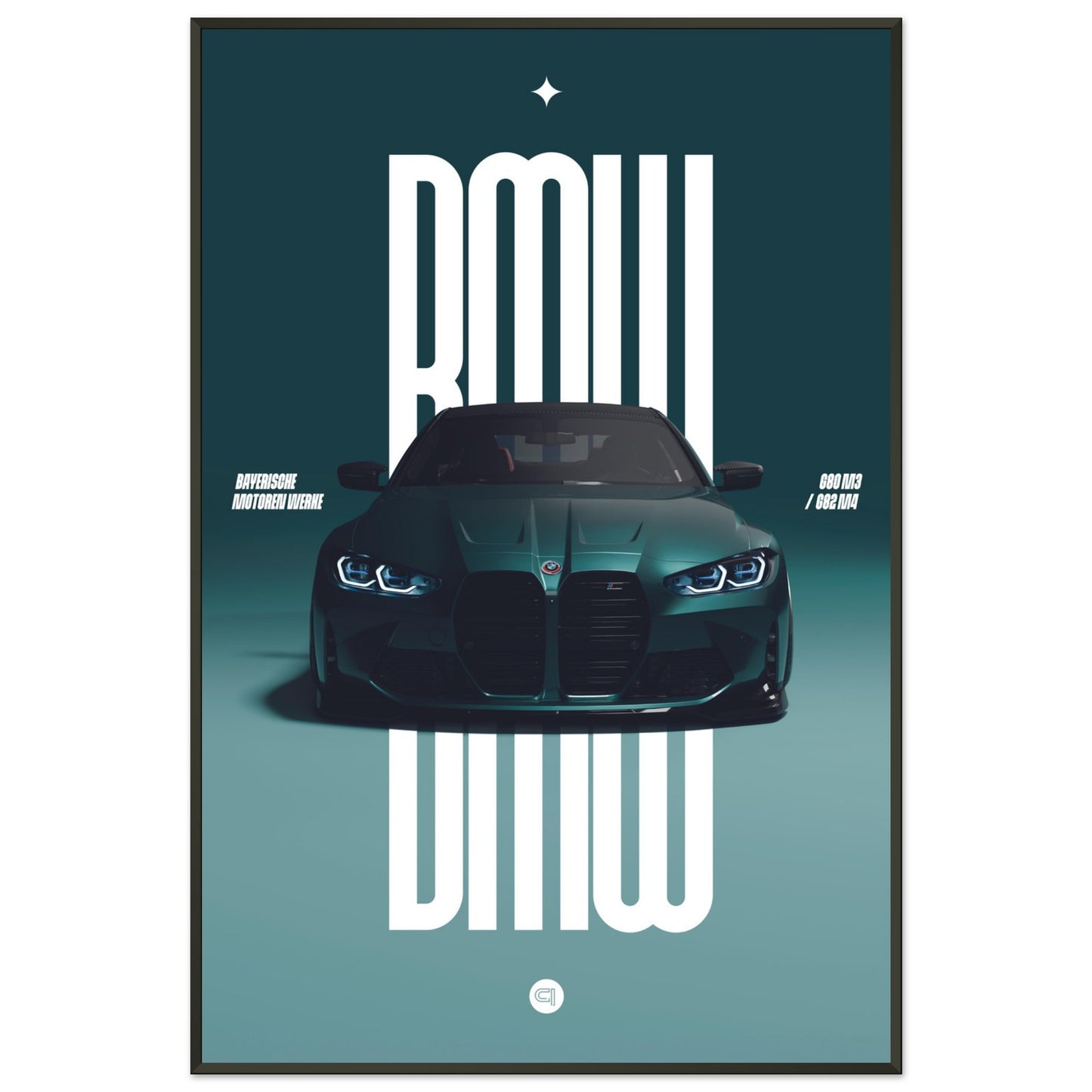 Framed Car Poster - BMW G80 M3 / G82 M4 Bumper - Darkgreen