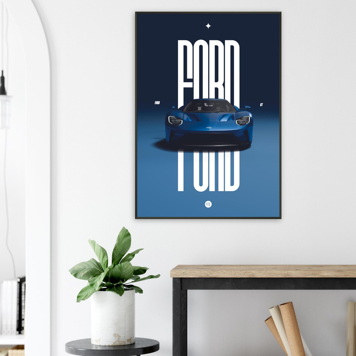 Framed Car Poster - Ford GT - Blue