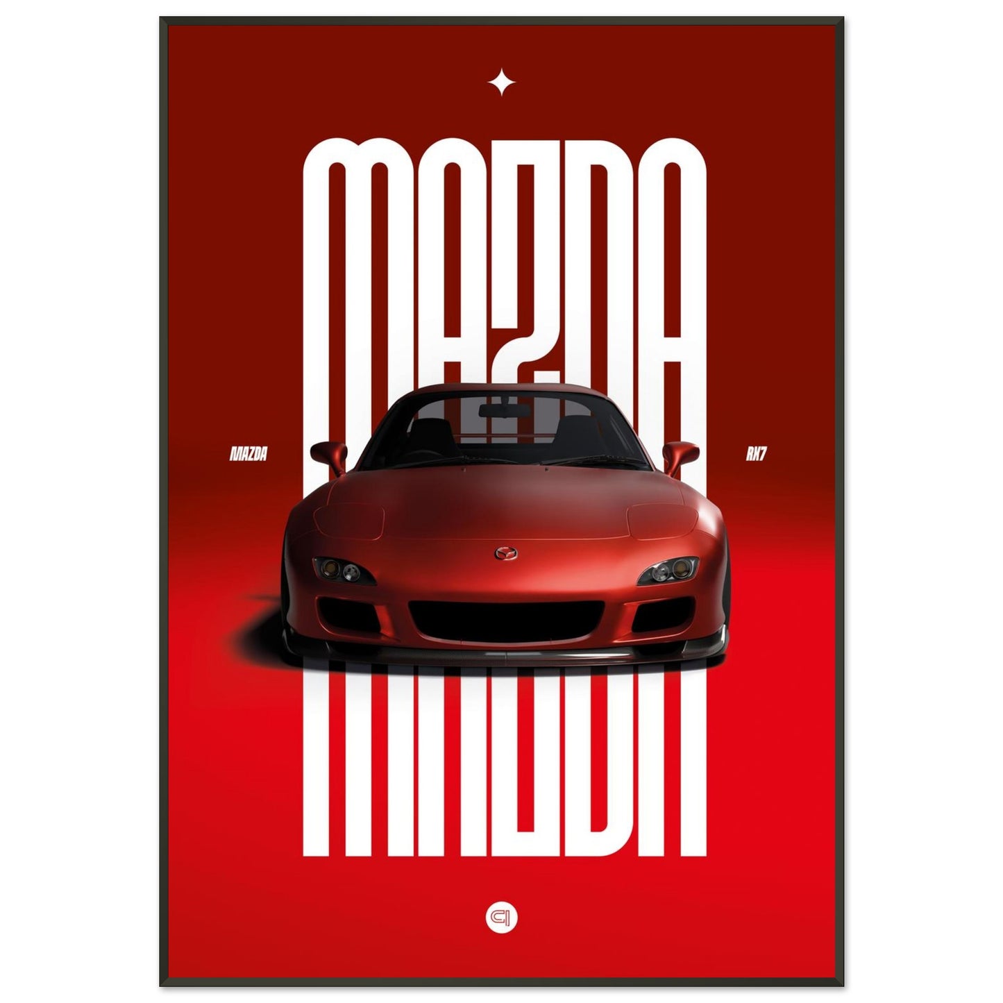 Framed Car Poster - Mazda RX7 - Red