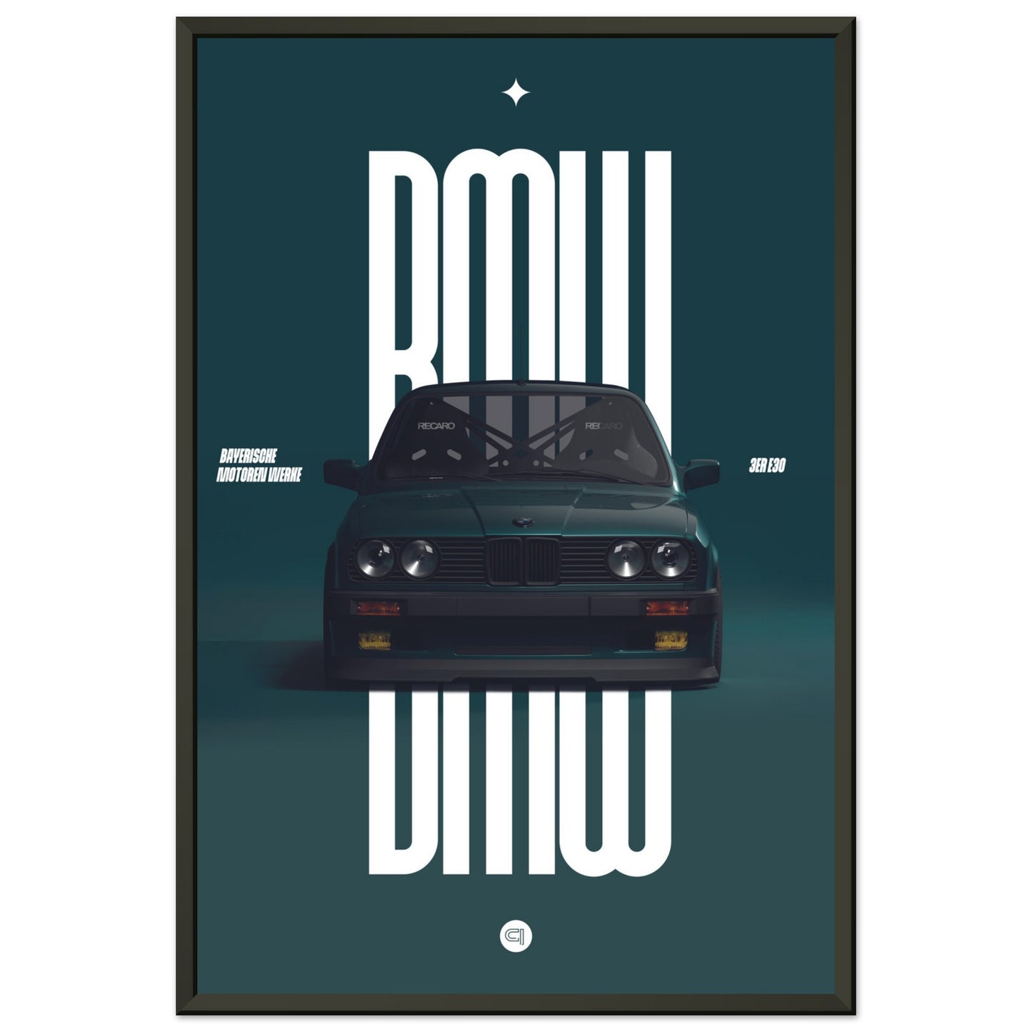 Framed Car Poster - BMW E30 - Green
