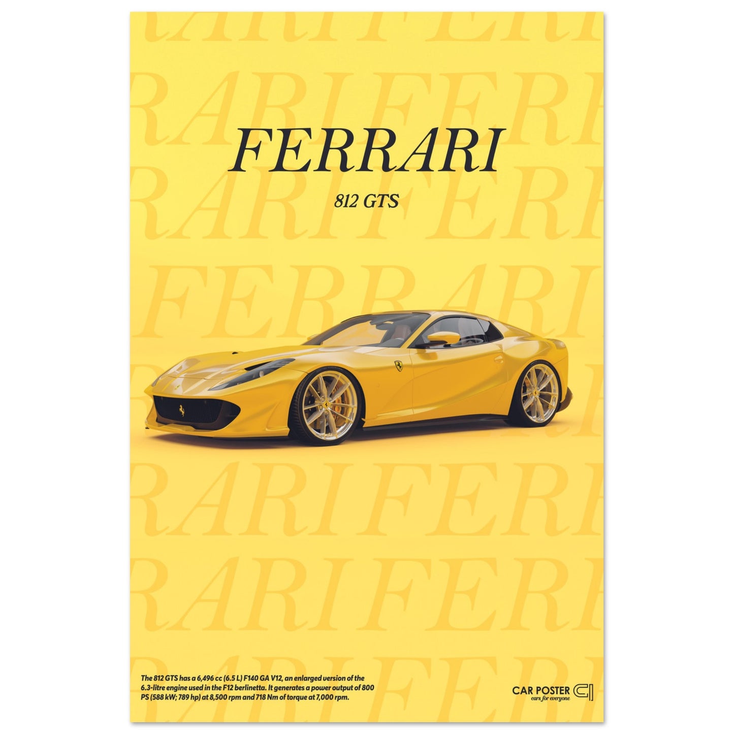 Car Poster - Ferrari 812 GTS Typography - Yellow