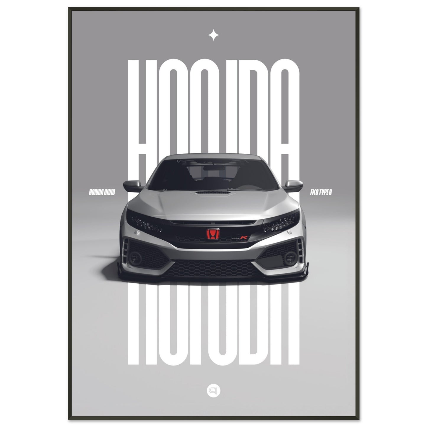 Framed Car Poster - Honda Civic FK8 Type R - White