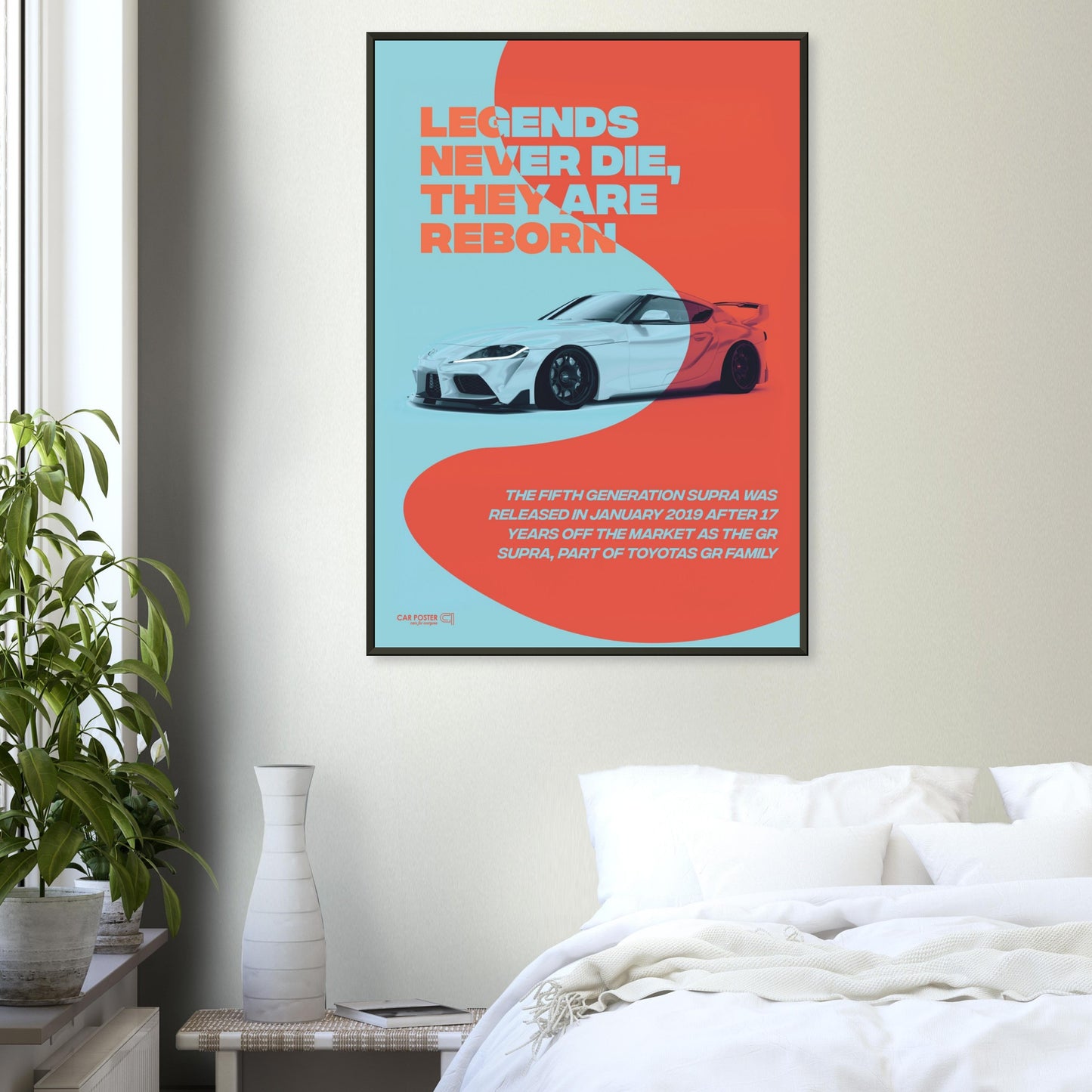 Framed Car Poster - Toyota GR Supra Legend - Orange