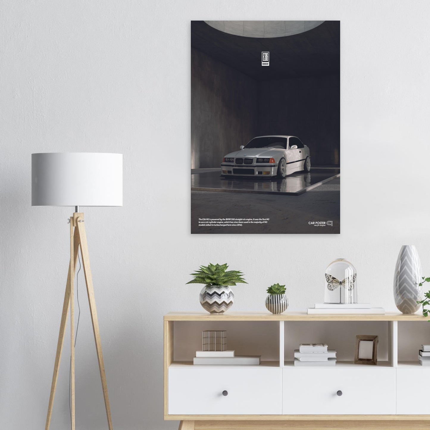 Car Poster - BMW E36 M3 - White