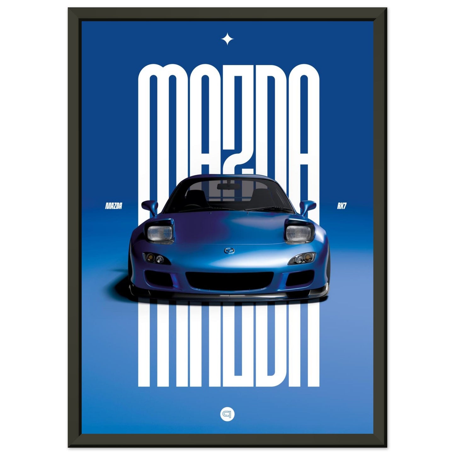 Framed Car Poster - Mazda RX7 - Blue Pop up