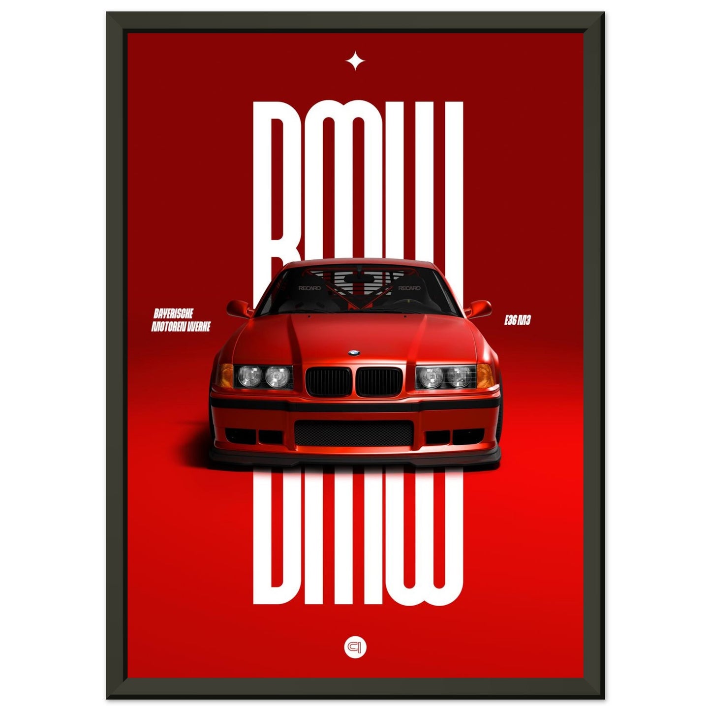 Framed Car Poster - BMW E36 - Red