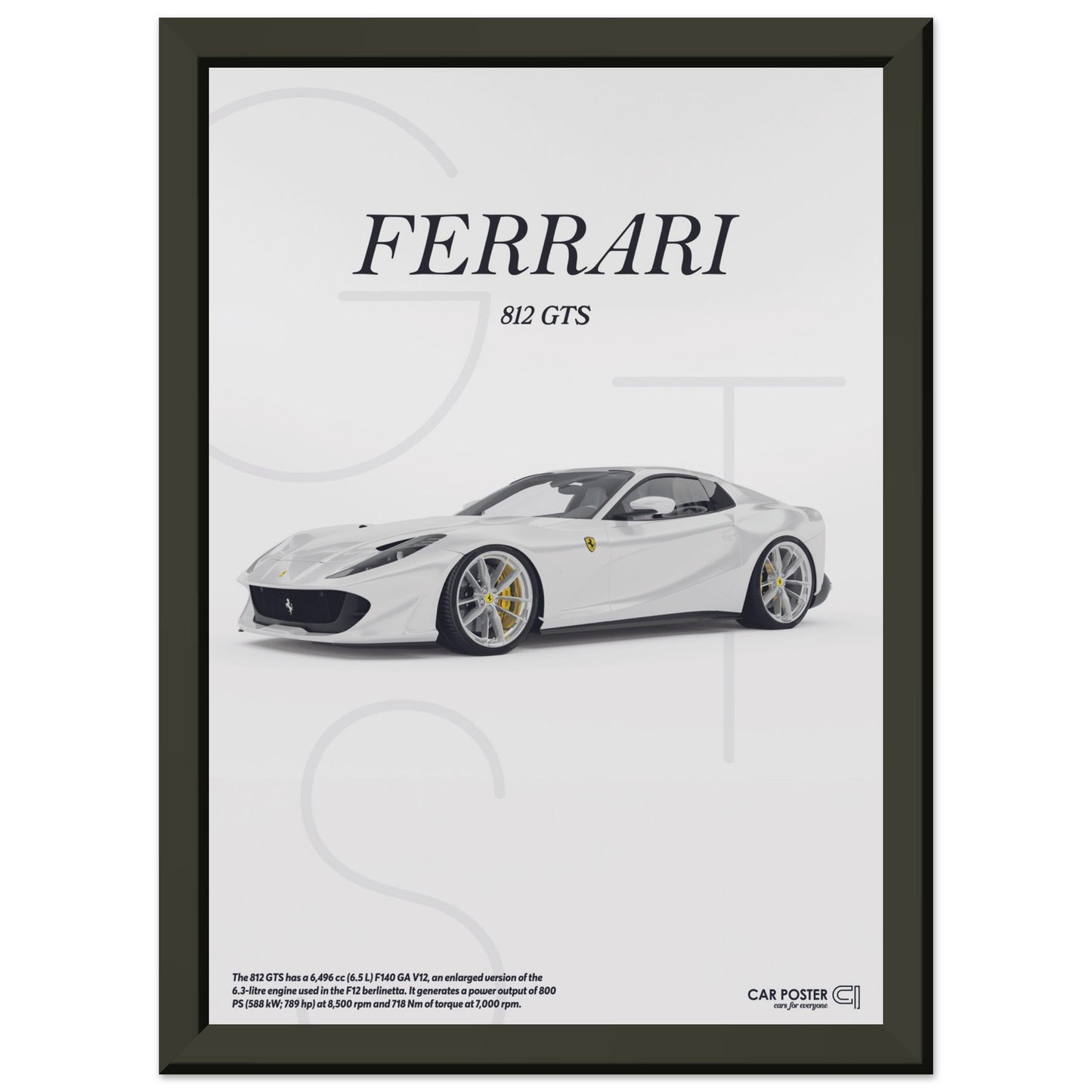 Framed Car Poster - Ferrari 812 GTS Letters - White