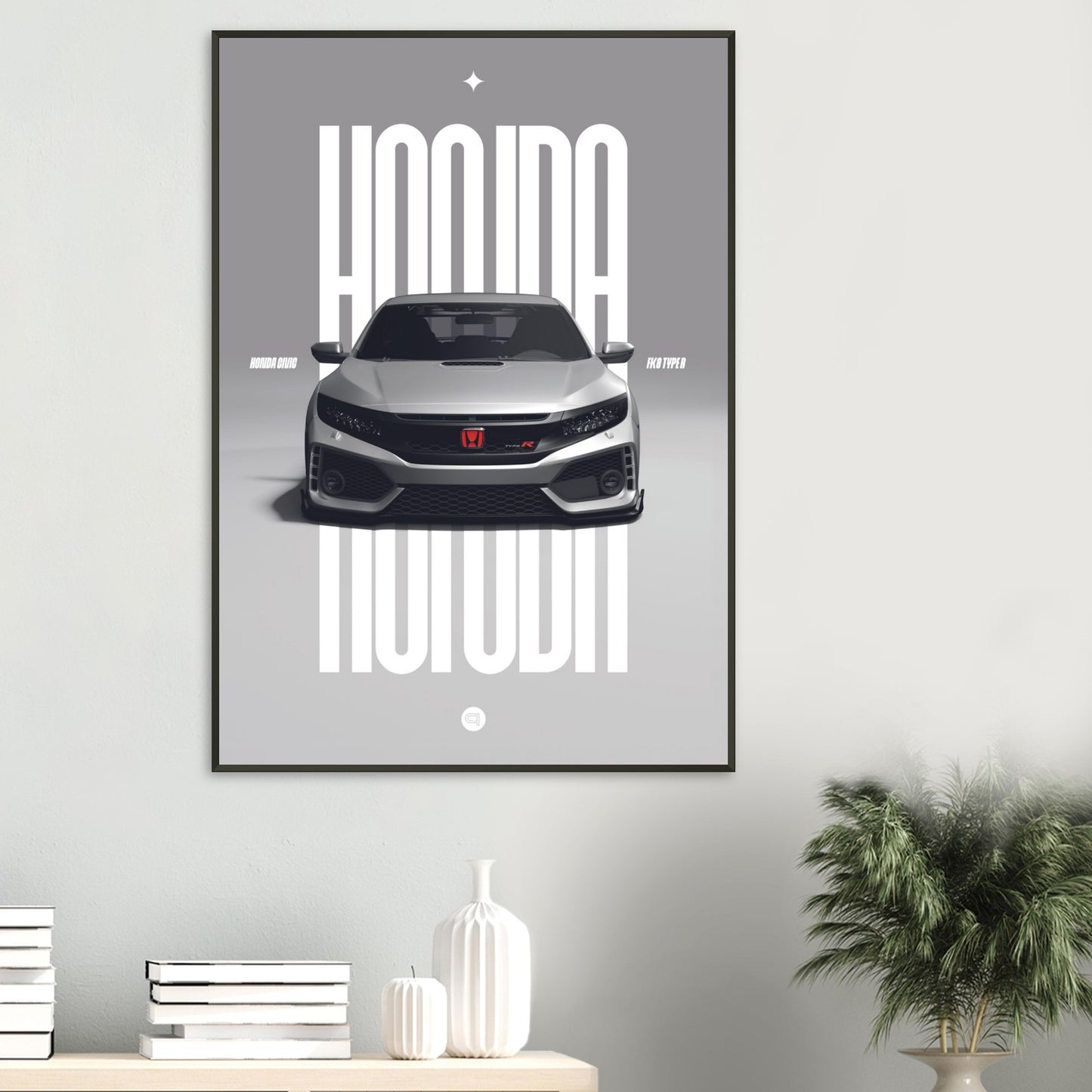 Framed Car Poster - Honda Civic FK8 Type R - White