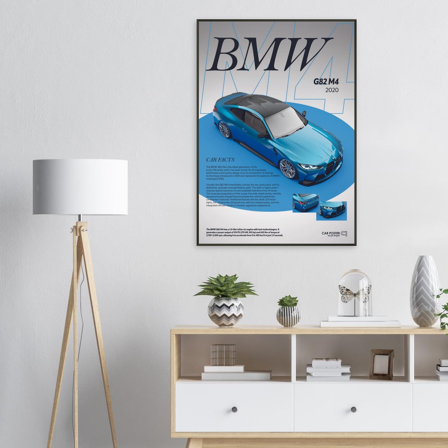 Framed Car Poster - BMW G82 M4 - Blue