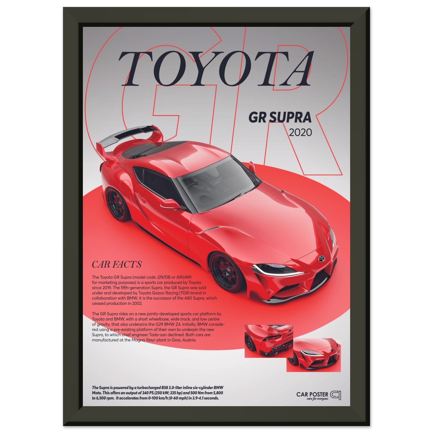 Framed Car Poster - Toyota GR Supra - Red