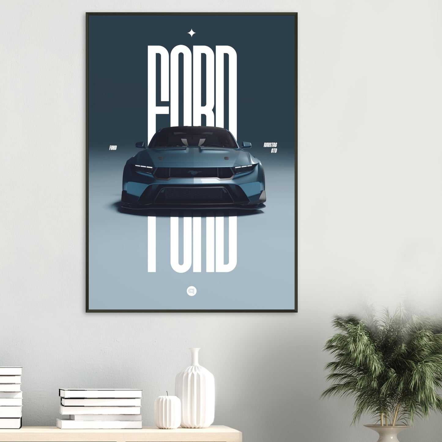 Framed Car Poster - Ford Mustang GTD - Blue