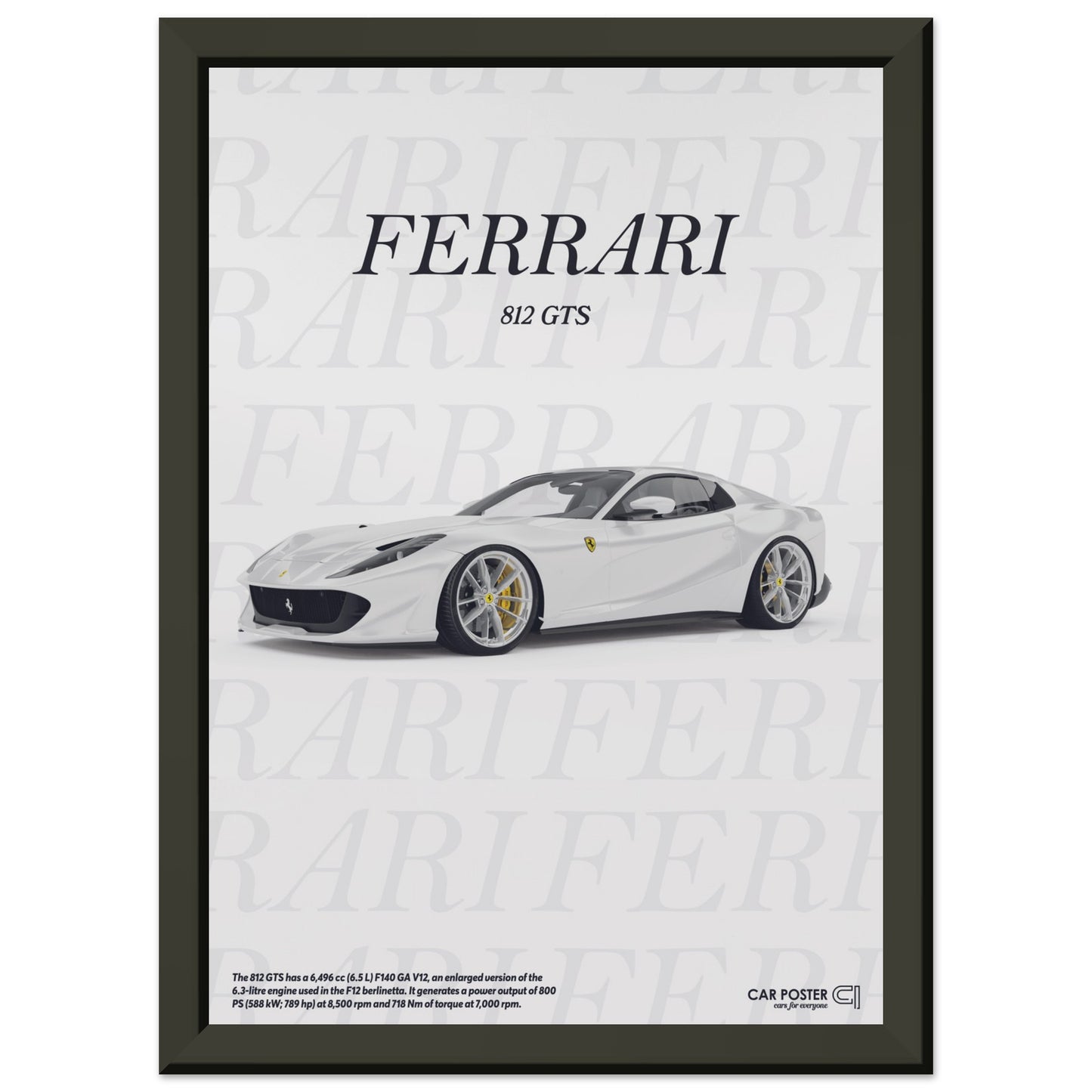 Framed Car Poster - Ferrari 812 GTS Typography - White