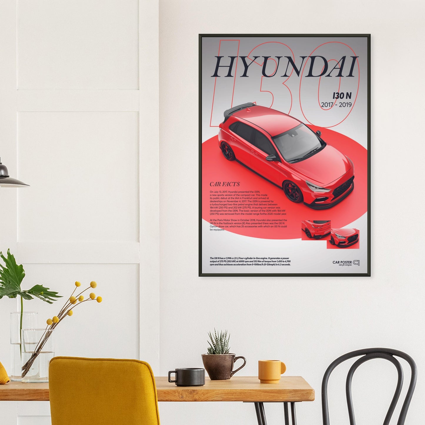 Framed Car Poster - Hyundai I30N - Red