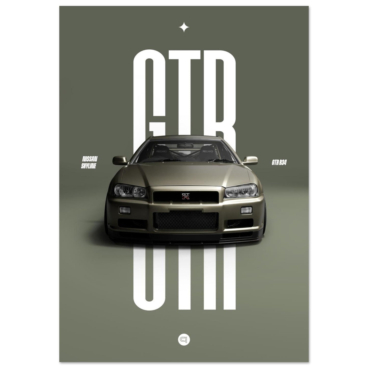 Car Poster - Nissan Skyline GTR R34 - Millenium Jade