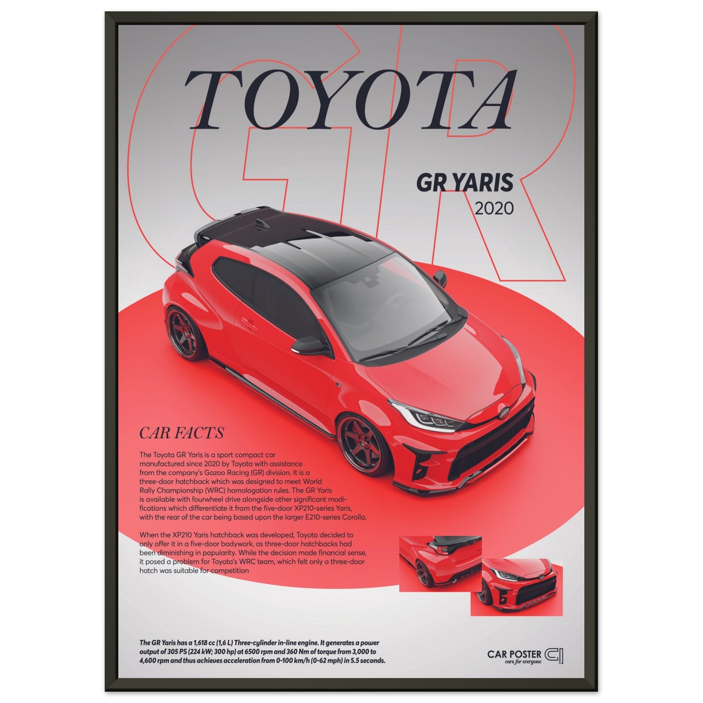 Framed Car Poster - Toyota GR Yaris - Red