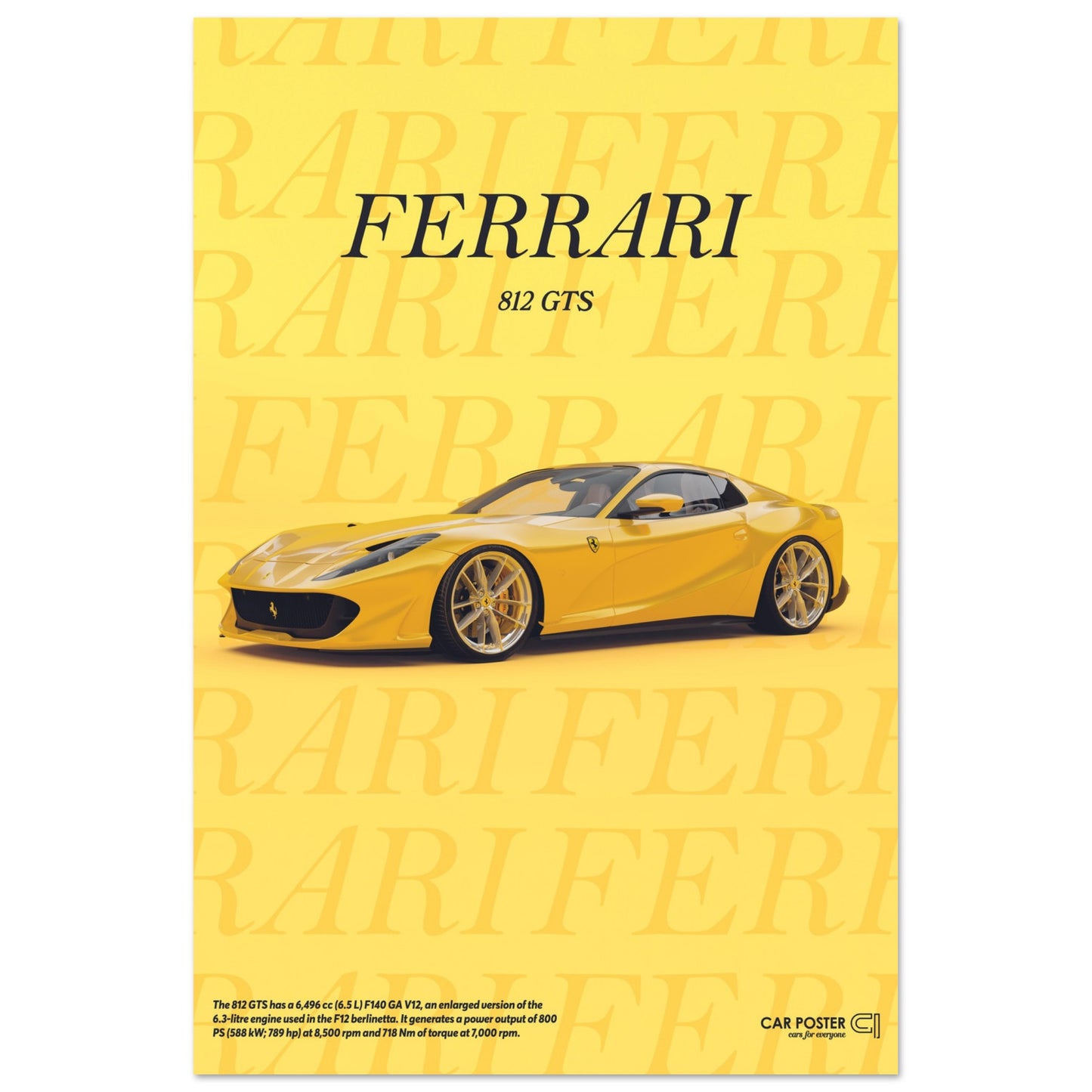 Car Poster - Ferrari 812 GTS Typography - Yellow