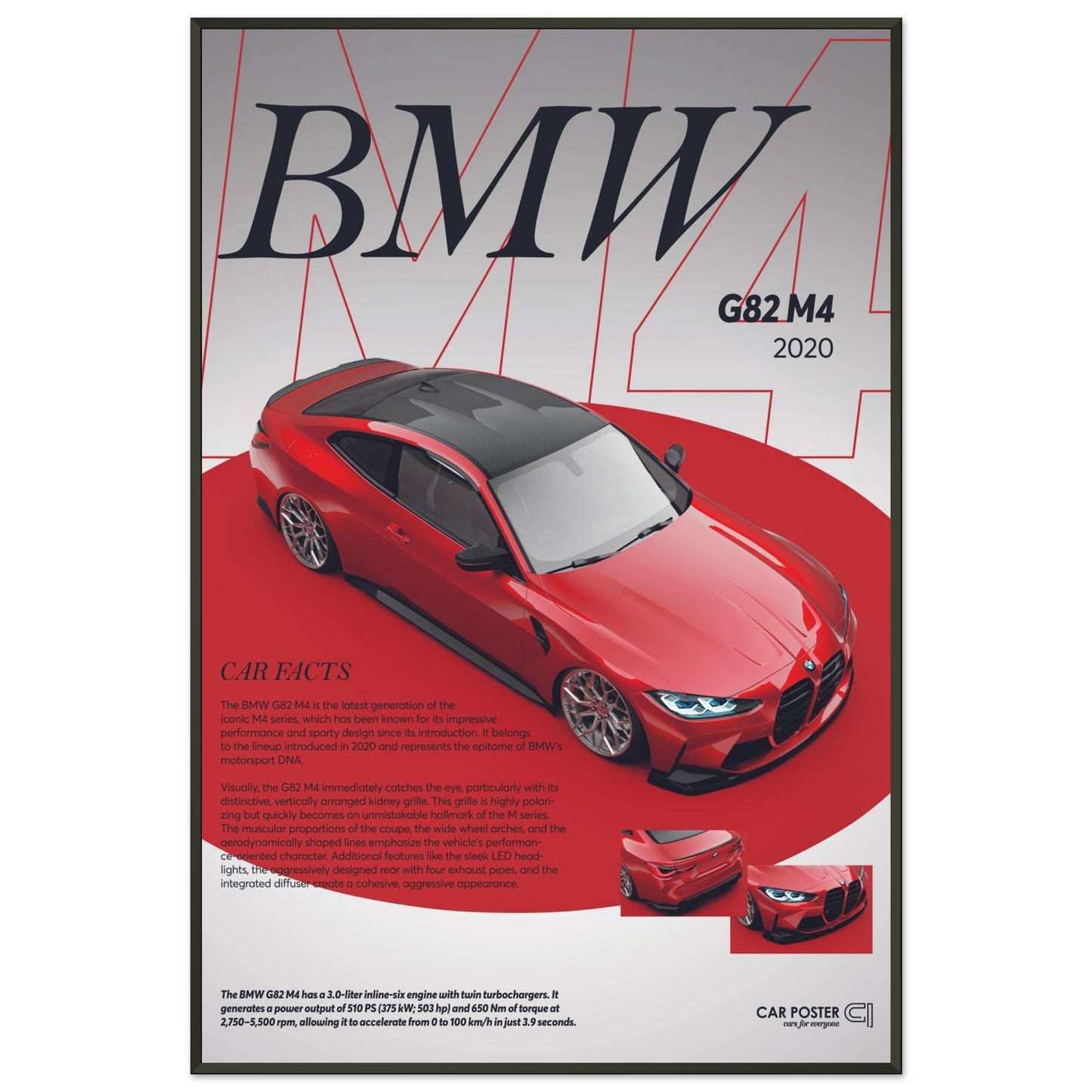 Framed Car Poster - BMW G82 M4 - Red