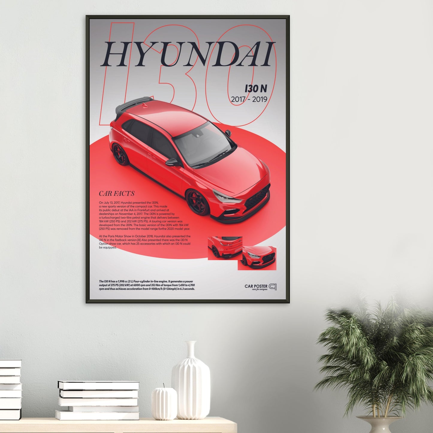 Framed Car Poster - Hyundai I30N - Red