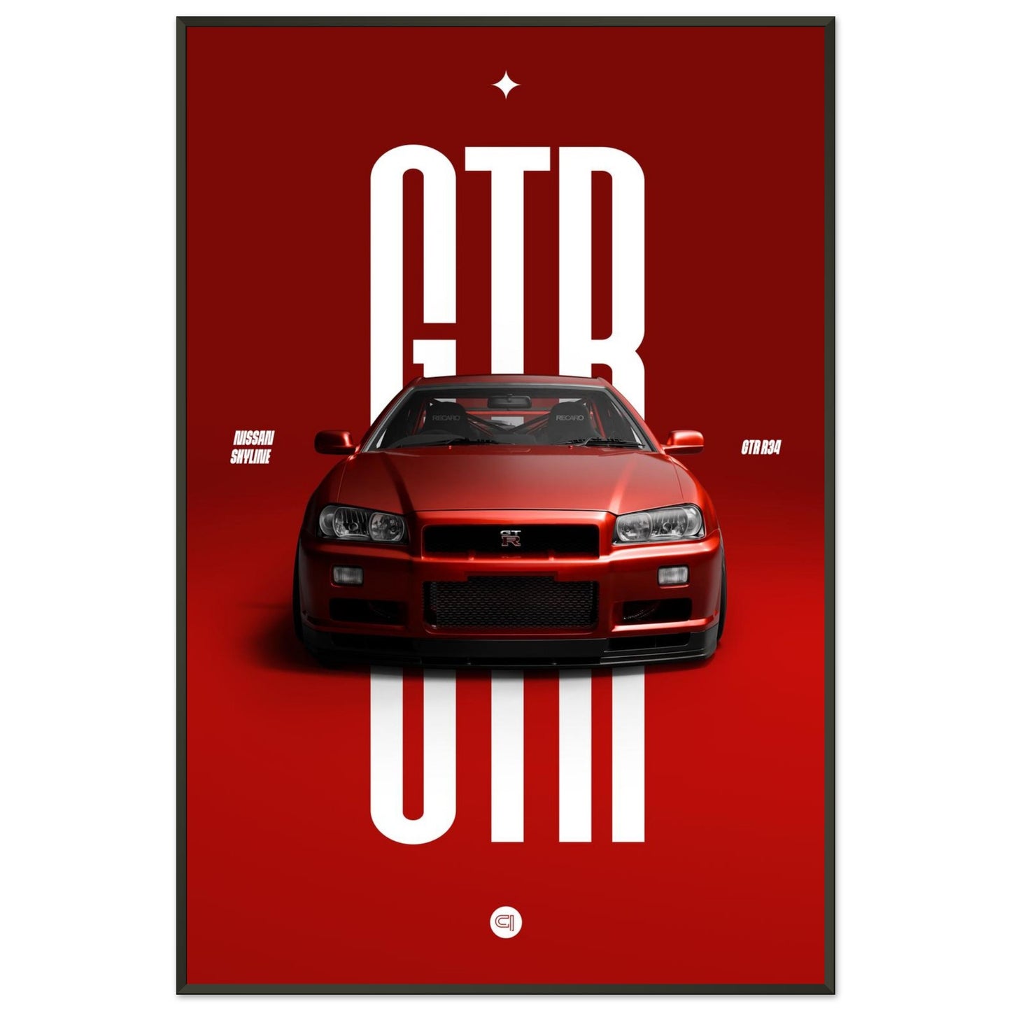 Framed Car Poster - Nissan Skyline GTR R34 - Red