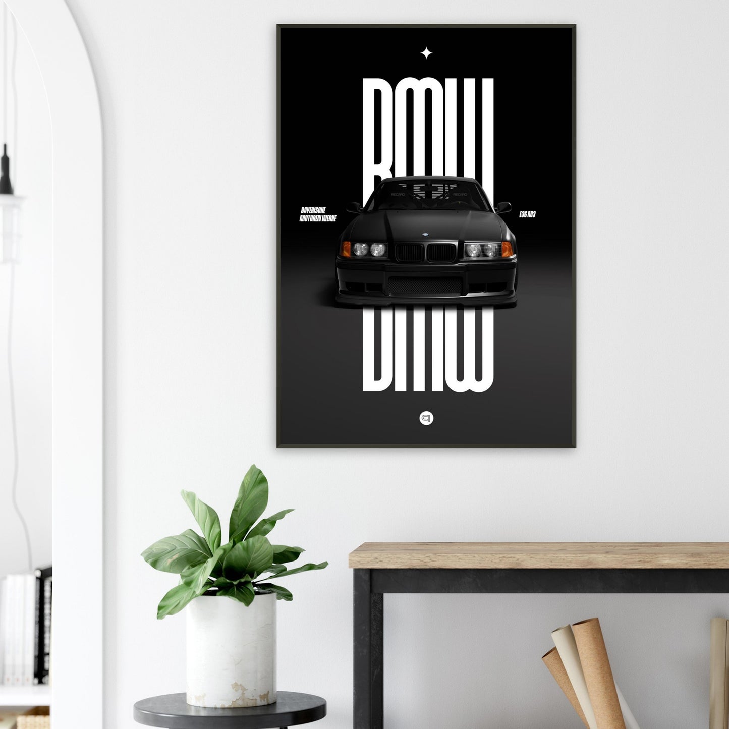 Framed Car Poster - BMW E36 - Black