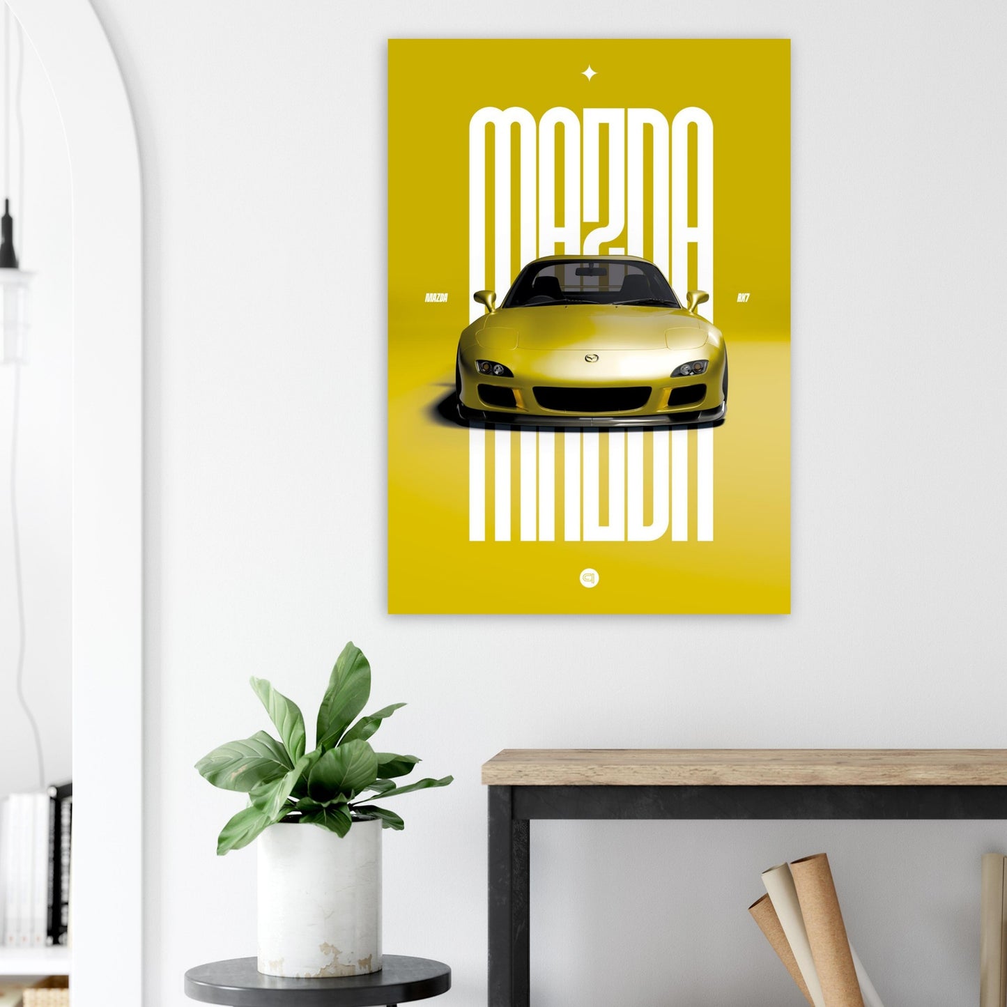 Car Poster - Mazda RX7 - Yellow